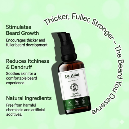 Dr. Alies Professional Beard Growth Oil | Natural Formula with Vitamin E, Almond Oil & Castor Oil
